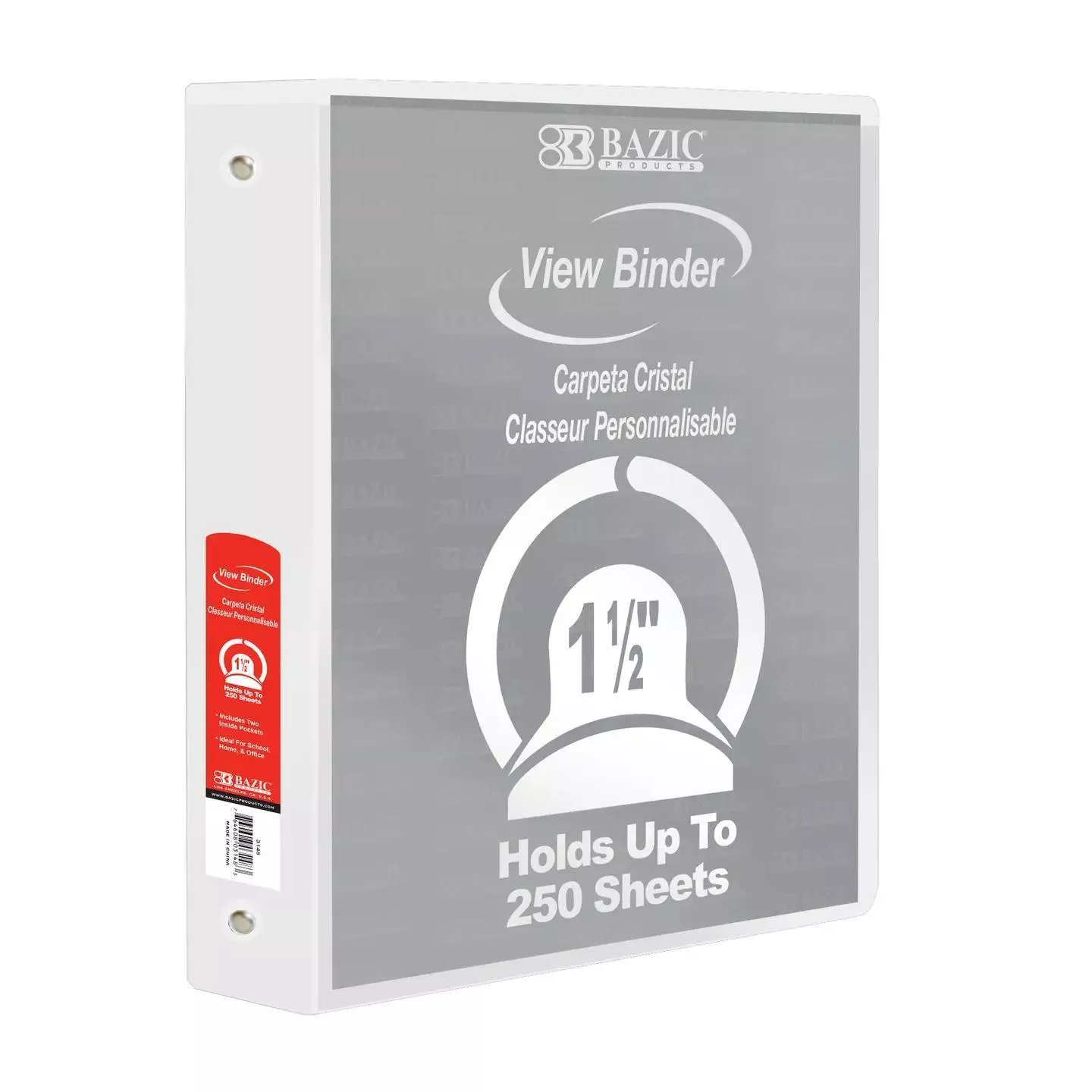 1.5″ White 3-Ring View Binder, Round Ring, 2 Pockets