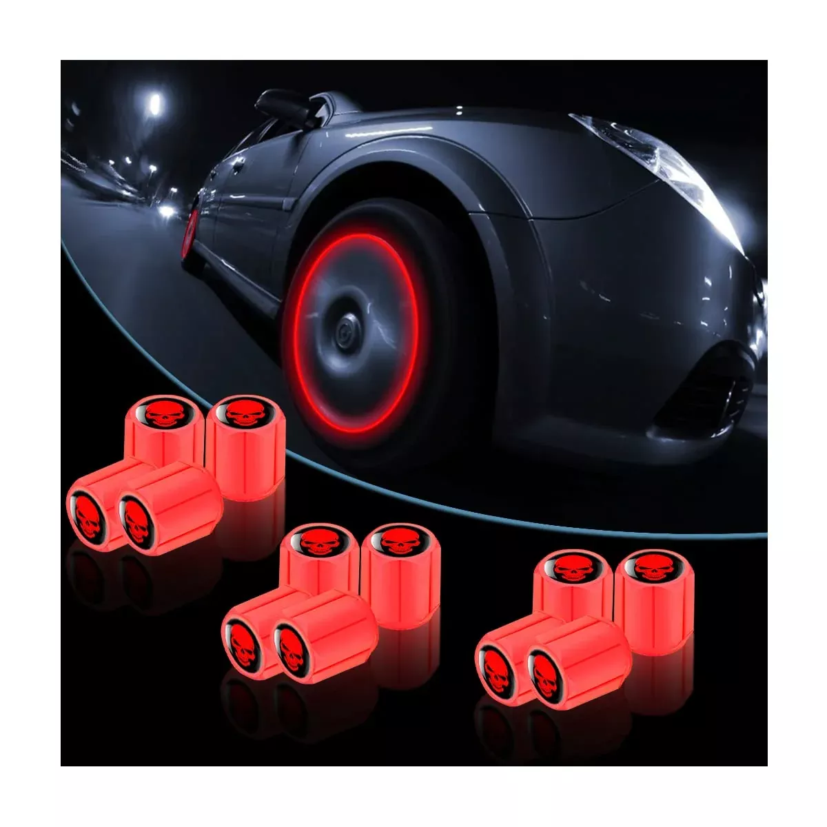 12Pcs Fluorescent Skull Tire Valve Stem Caps, Car Corrosion Resistant Wheel Valve Cover, Luminous Illuminated Skull Glow In The Dark, Auto Decor Accessories For Motorcycles, Suv, Car (Orange)