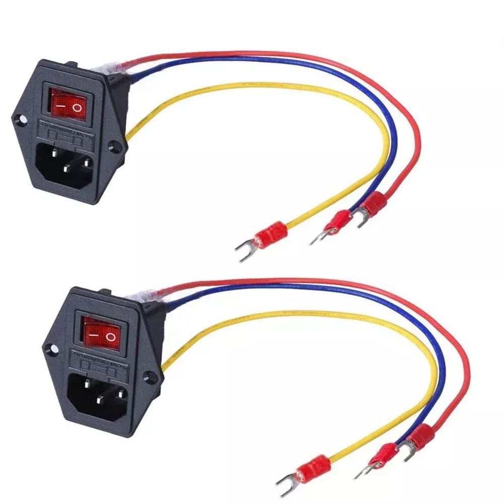 3Dman 15A 250V Rocker Switch On/Off Power Socket Inlet Module Plug 10A Fuse Switch With 18 Awg Wiring 3 Pin - 2Pcs