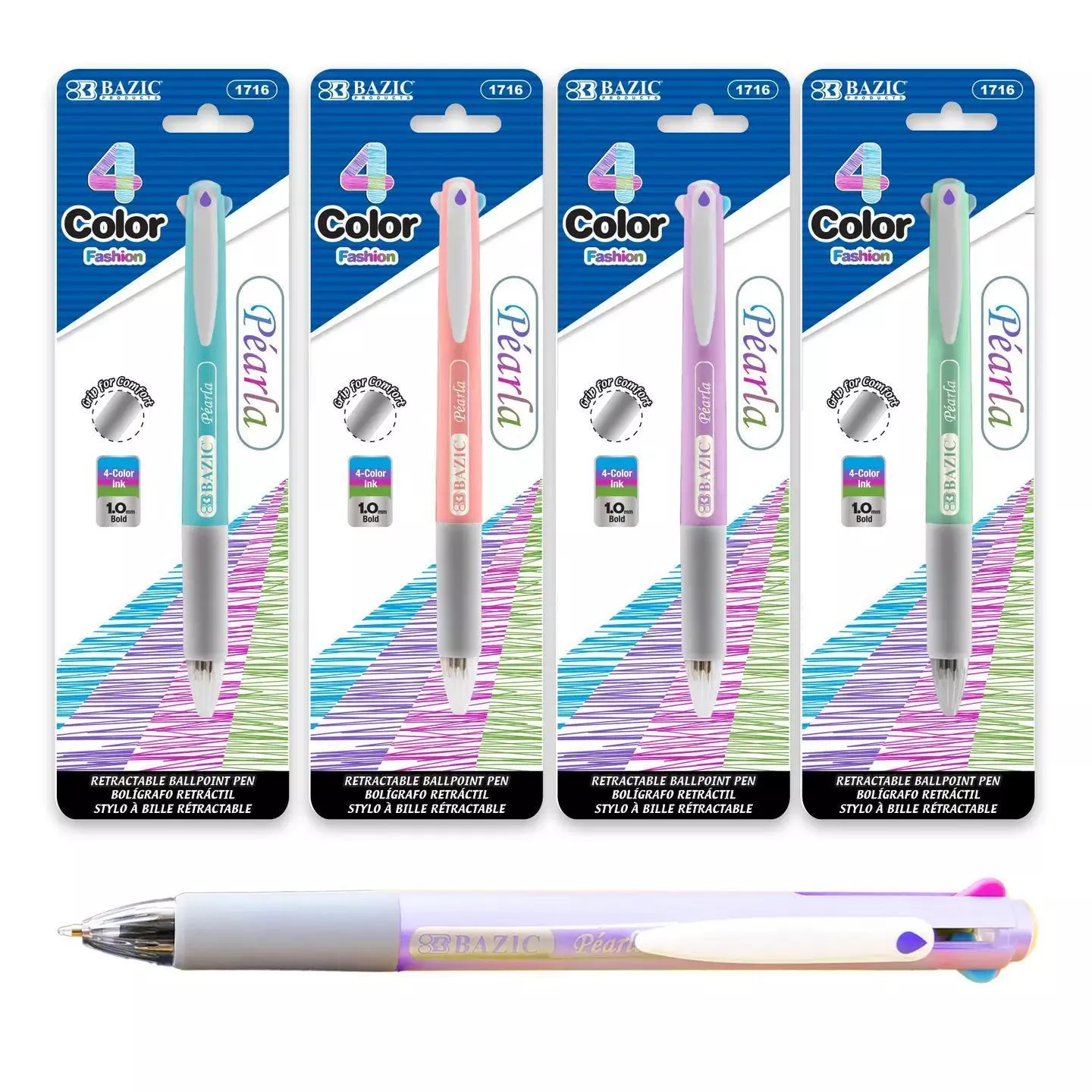 4 Fashion Color Pen w/ Cushion Grip