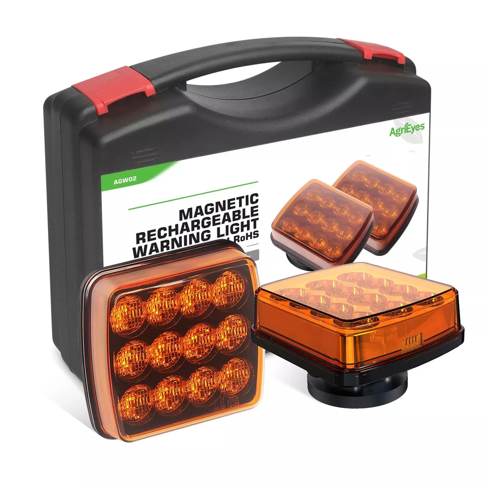 Agrieyes Amber Rechargeable Strobe Hazard Lights, 12-24V, Wireless, Medium, Model AG-W02F, Magnetic Emergency Beacons for Vehicles