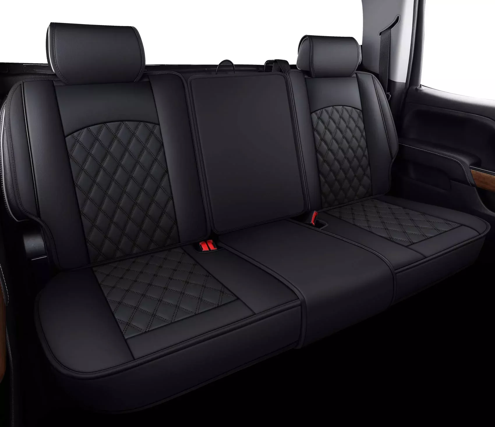 Aierxuan Back Seat Covers Compatioble With Chevy Silverado Gmc Sierra Pickup Custom Fit 2007-2024 1500 2500Hd 3500Hd Crew Double Extended Cab Waterproof Leather Split Bench (Rear Seat/Black)