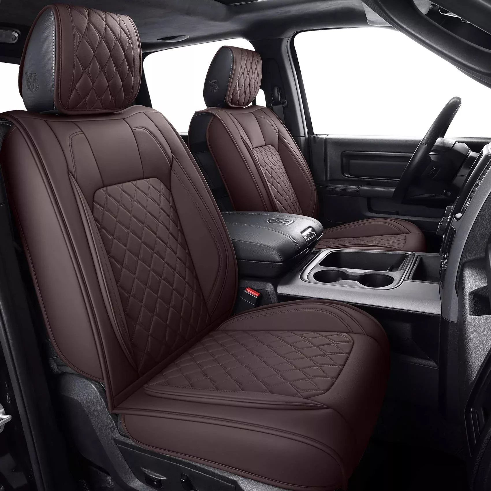 Aierxuan Car Seat Covers For Dodge Ram Custom Fit 2009-2023 1500, 2010-2023 2500/3500 Crew Quad Regular Cab Heavy Duty Truck Pickup Waterproof Leather With Split Bench 40/60(Full Set/Brown)