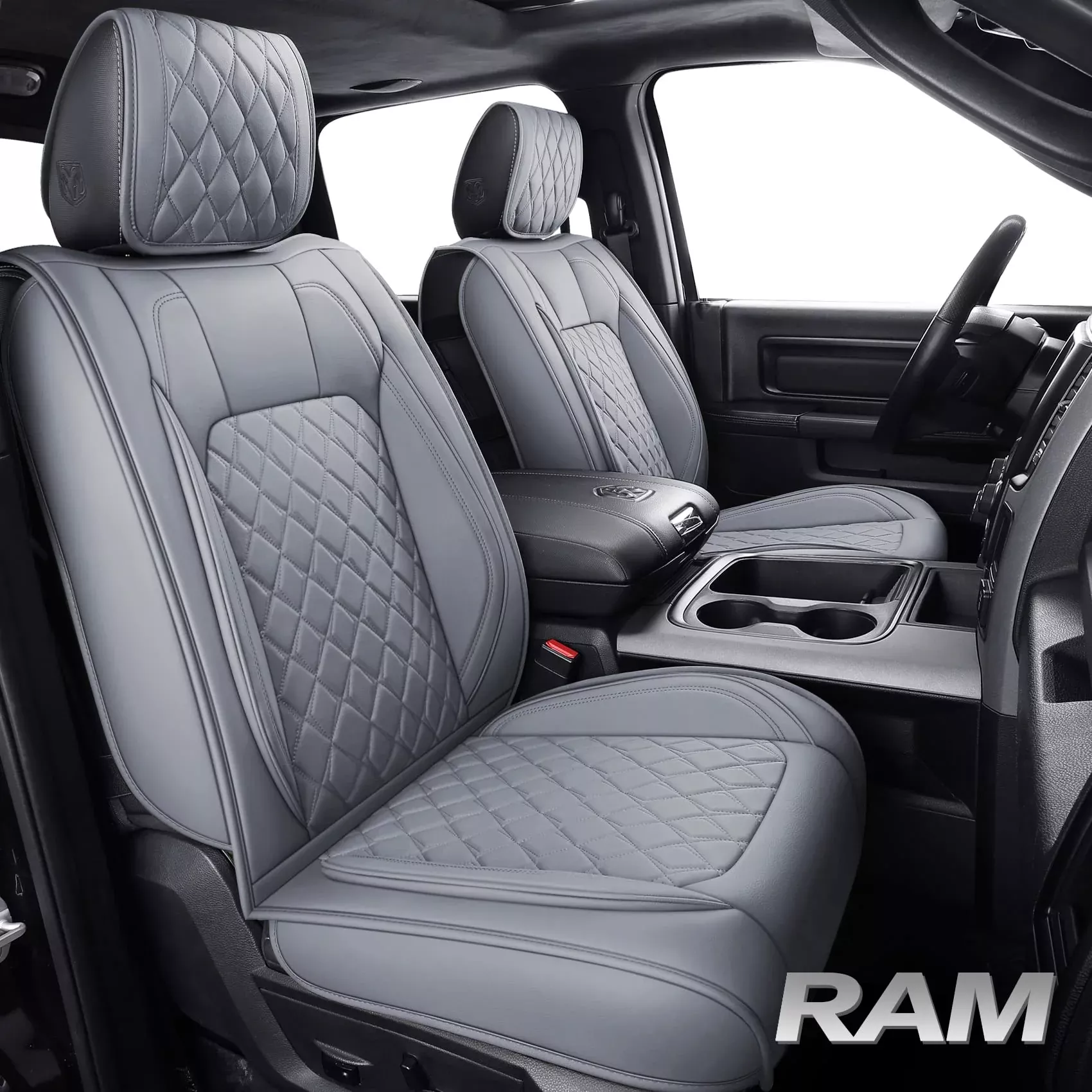 Aierxuan Dodge Ram Car Seat Covers Custom Fit 2009-2023 1500, 2010-2023 2500/3500 Laramie Big Horn Longhorn Crew Quad Regular Cab Waterproof Leather Truck Pickup Cushions (Full Set/Grey)
