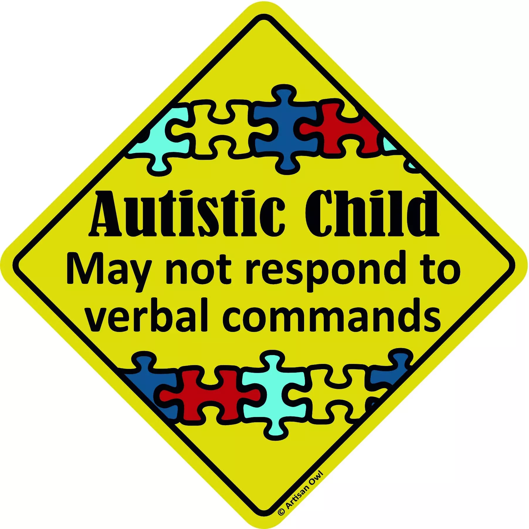 Autistic Child Emergency Magnet 6 X 6 Inch Auto Bumper Car Magnet (2 Magnets)