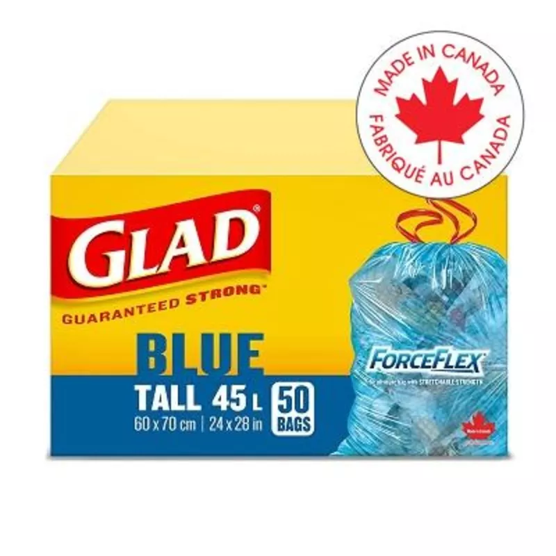 BAGS-RECYCLING, GLAD, FORCEFLEX 45L 24″X28″ BLUE 50/BOX