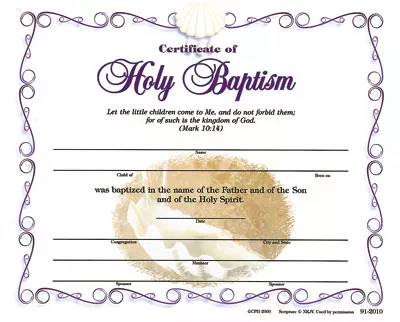 Baptismal Certificate - Child(Pkg of 12)