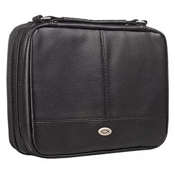 Bible Cover-Two Fold Organizer-Medium-Black Luxleather