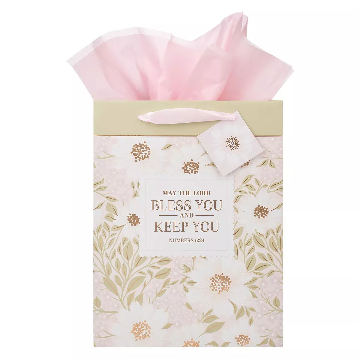 Bless and Keep You Blush Bloom Large Portrait Gift Bag – Numbers 6:24