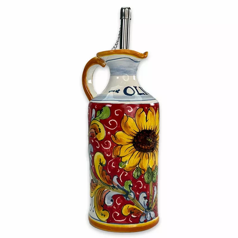Borgioli – Sunflower on Red Oil Cruet 15cm (5.9″)
