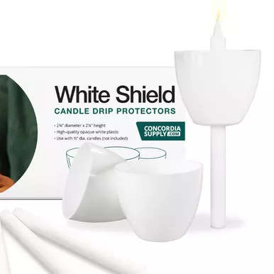 Candlelight Service Set - 6.5" Candles & White Plastic Shields (Set of 100)