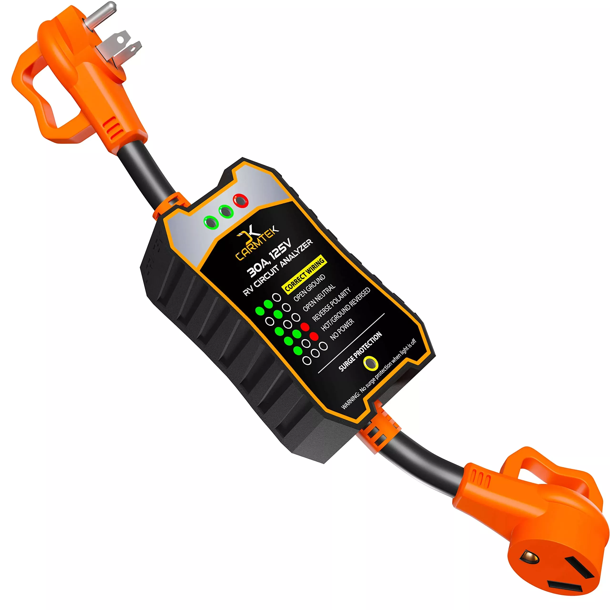 CARMTEK RV Surge Protector 30 Amp - Smart Circuit Analyzer with Integrated Surge Protection and Grip Handles