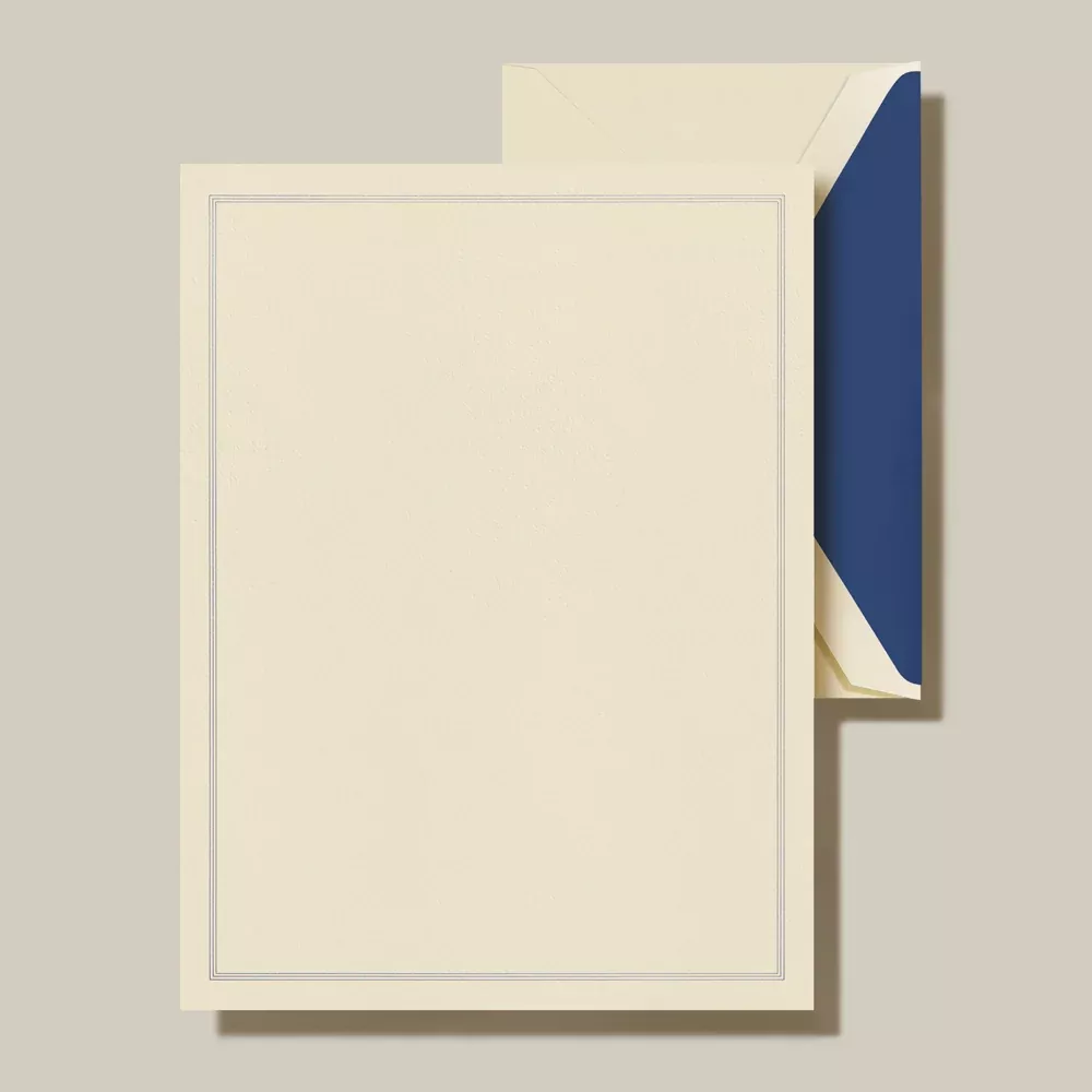 Crane Half Sheet Set Ecru Triple Hairline Regent Blue
