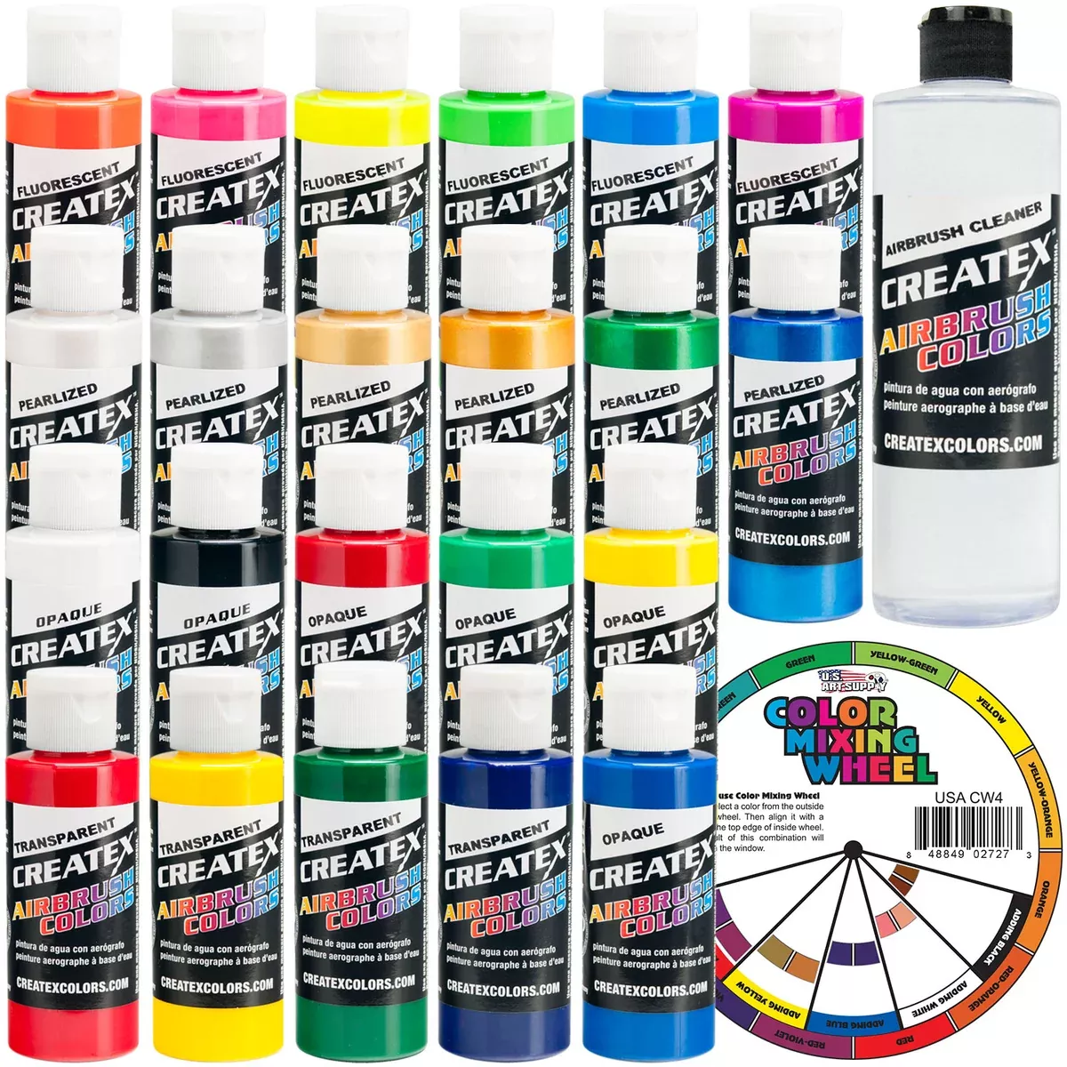 Createx Colors Airbrush Paint - 22 Colors and Cleaner - 2 oz