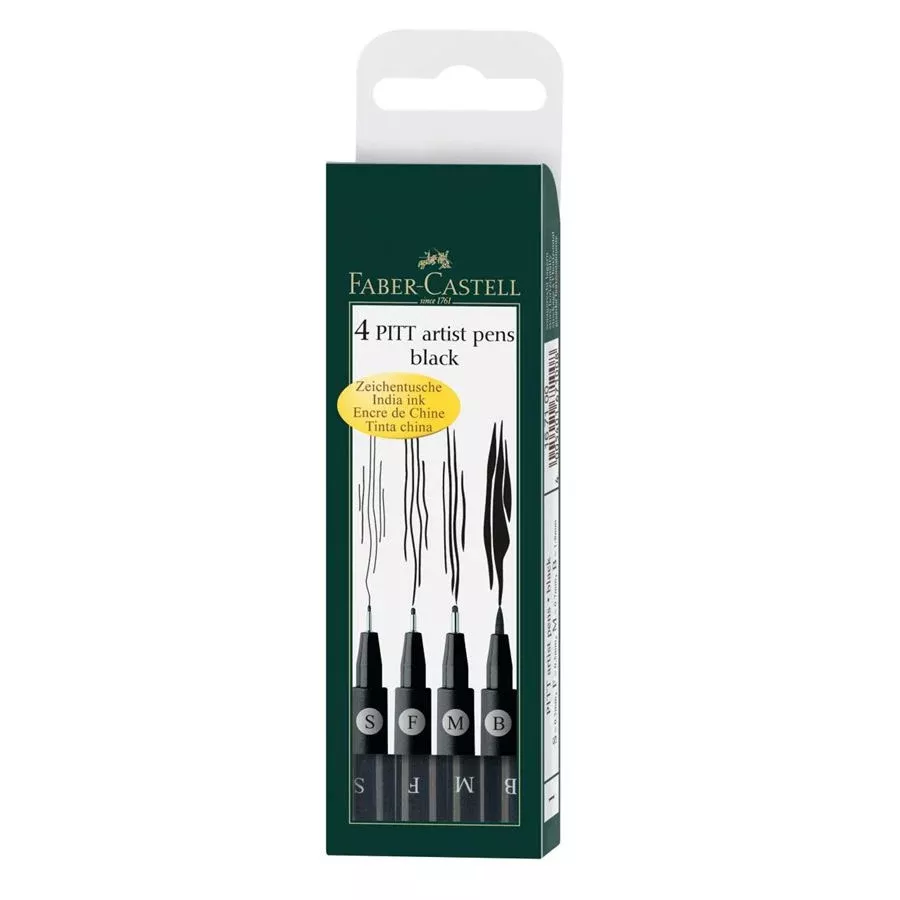 Faber-Castell PITT Artist Pen Set of 4 (S,F,M,B) Black