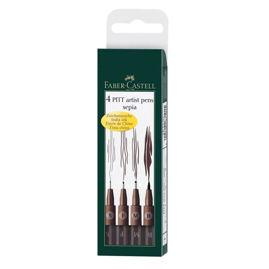 Faber-Castell PITT Artist Pen Set of 4 (S,F,M,B) Sepia