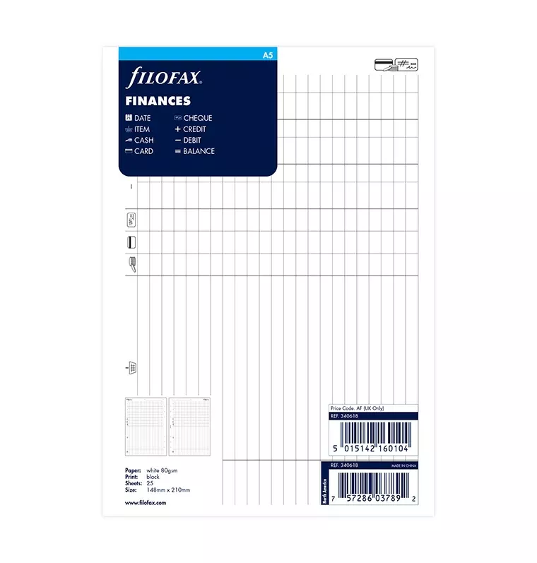 Filofax A5 Finances Refill
