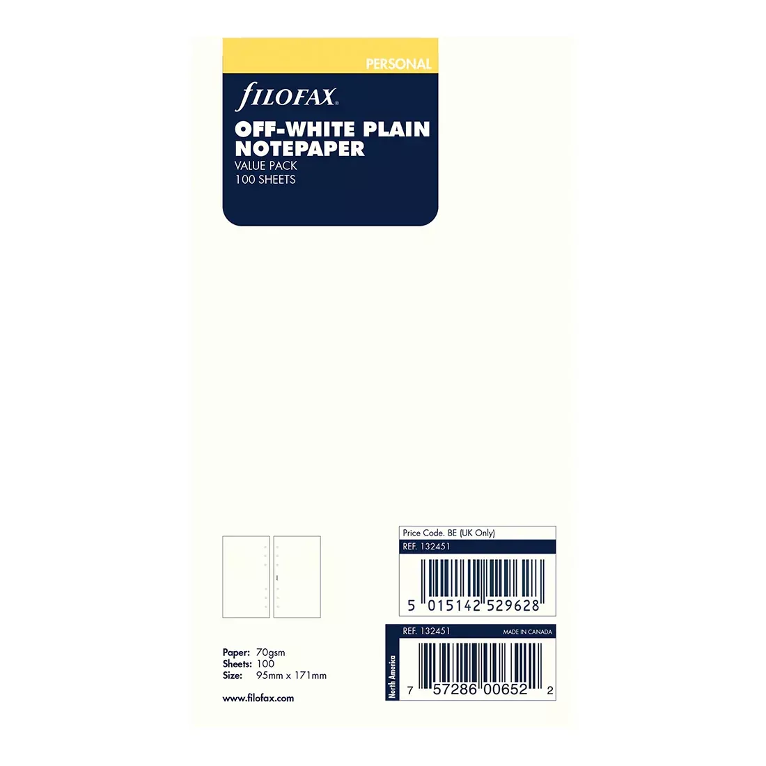 Filofax Personal Off-White Plain Notepaper Value Pack Refill Pack
