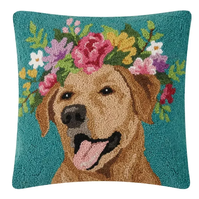 Floral Yellow Lab Hook Pillow