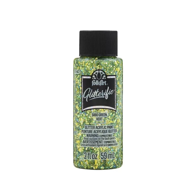 FolkArt Glitterific Glitter Green Craft Paint Exterior and Interior 2 oz