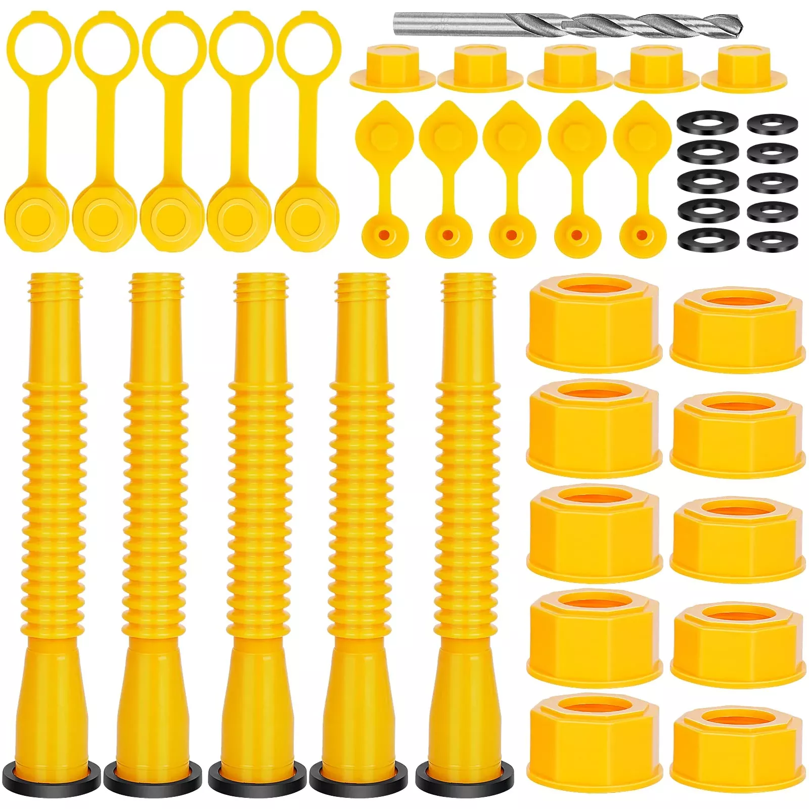 Godboy Gas Can Spout Replacement Nozzle Kit, 5 Pack, Flexible, Yellow, Compatible with 1/2/5/10 Gal Oil and Fuel Cans, Model GB0218