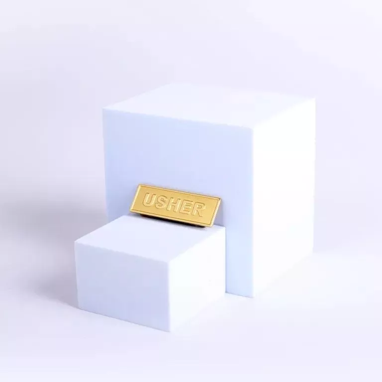 Goldtone Metal Usher Badge – Magnetic – Reusable