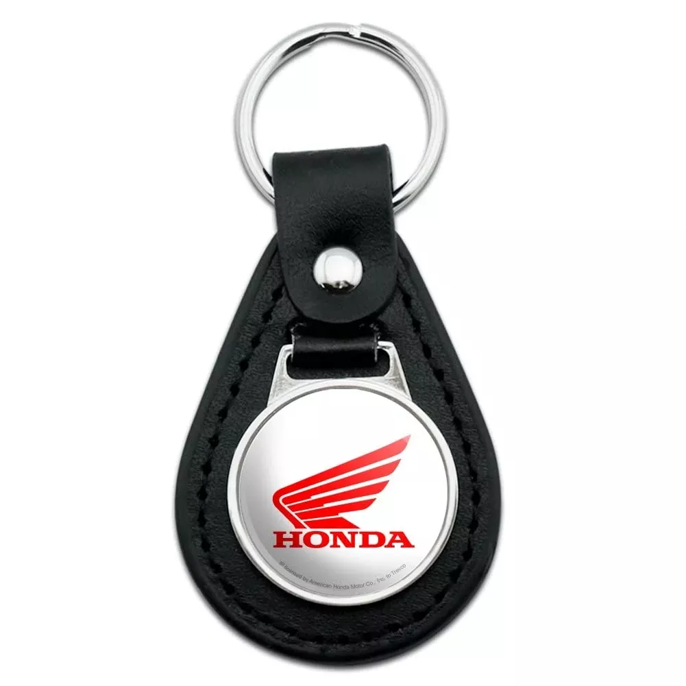 GRAPHICS & MORE Black Leather Honda Powersports Logo Keychain - One Size, Durable Leather/Metal Material