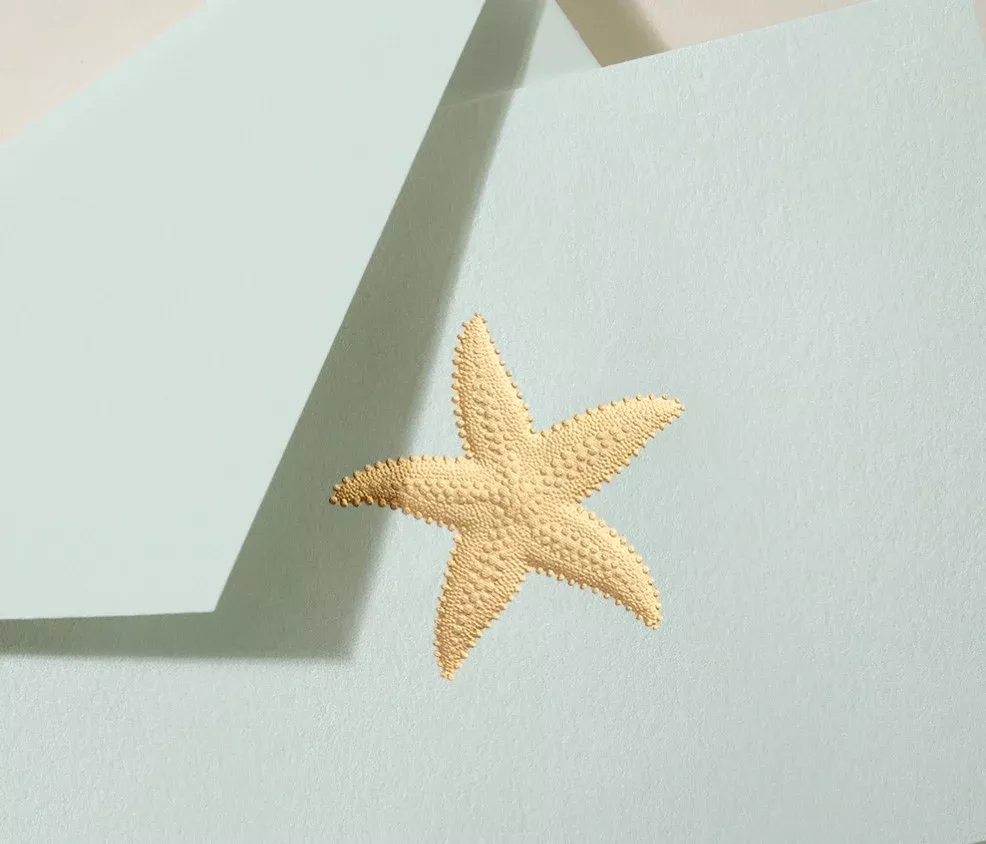 Hand Engraved Starfish Notes on Beach Glass Kid Finish Paper Stationery Set