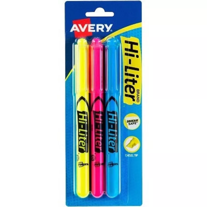 HIGHLIGHTER-HI-LITER PEN STYLE CHISEL TIP, ASSORTED 3/PACK