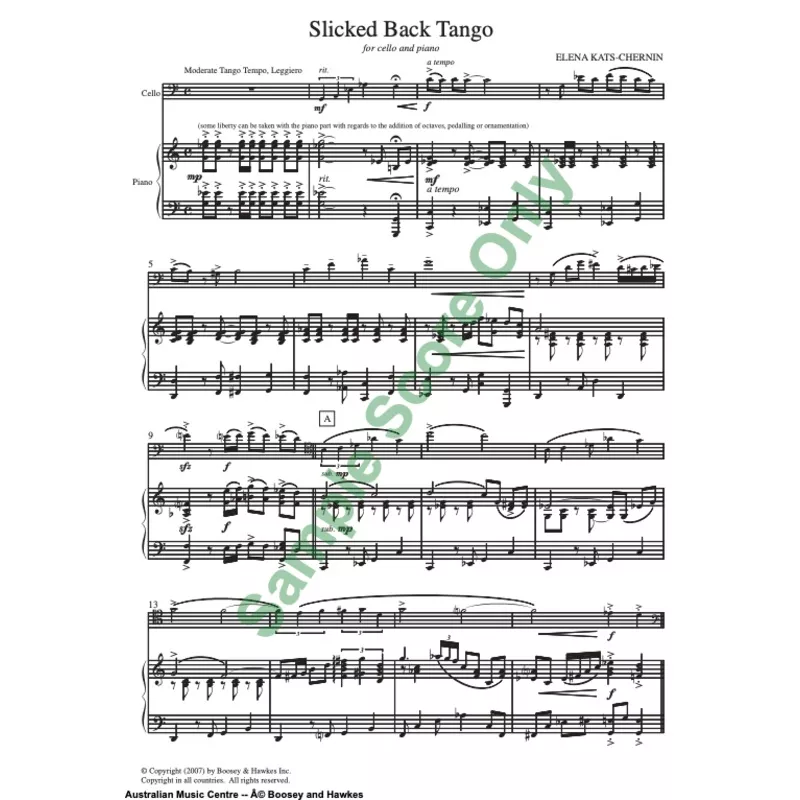Kats-Chernin – Slicked Back Tango – Cello/Piano Accompaniment Australian Music Centre