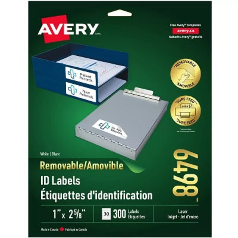 LABELS-I.D. REMOVABLE 2-5/8X1 WHITE 300/PK