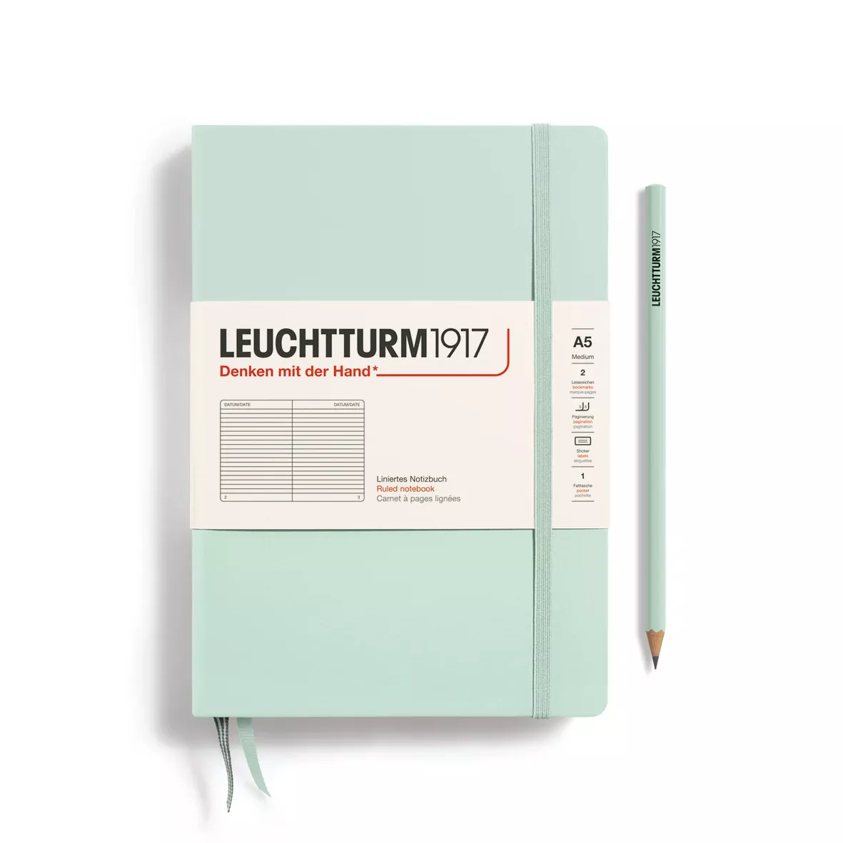 LEUCHTTURM1917 HC Notebook, Medium (A5), 251 p., Ruled - Mint Green
