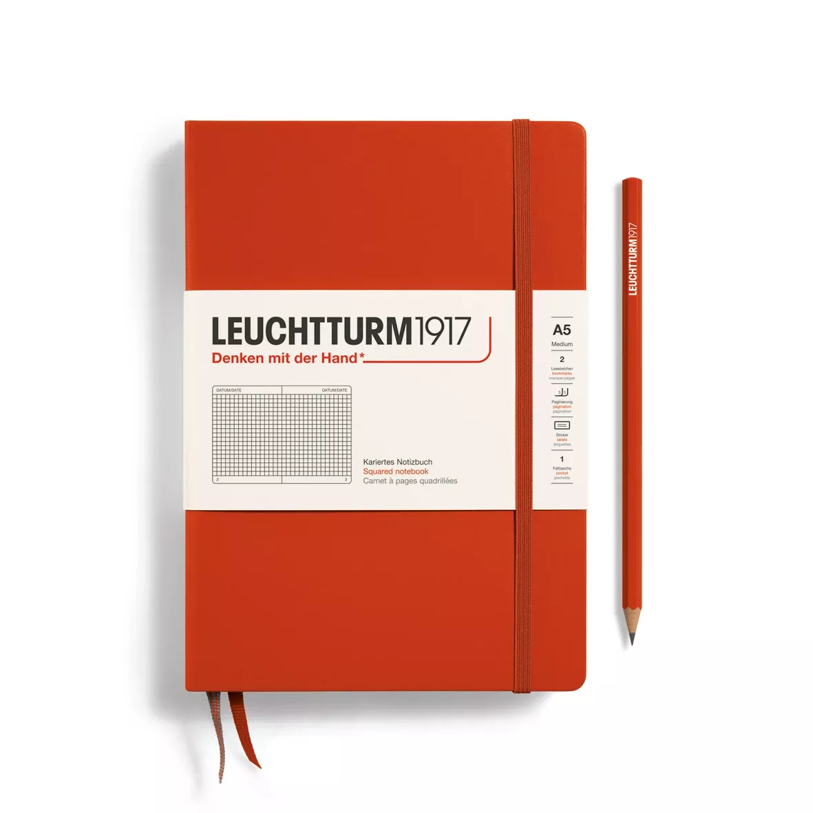 LEUCHTTURM1917 HC Notebook, Medium (A5), 251 p., Squared - Fox Red