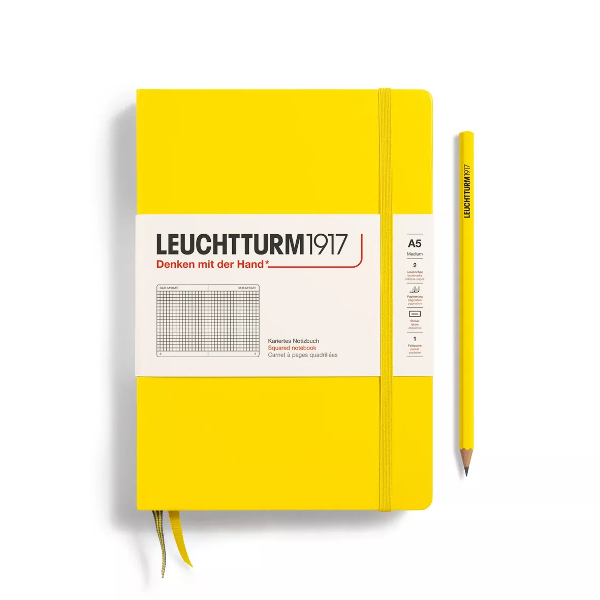 LEUCHTTURM1917 HC Notebook, Medium (A5), 251 p., Squared - Lemon