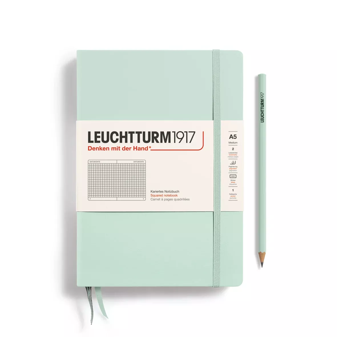 LEUCHTTURM1917 HC Notebook, Medium (A5), 251 p., Squared - Mint Green