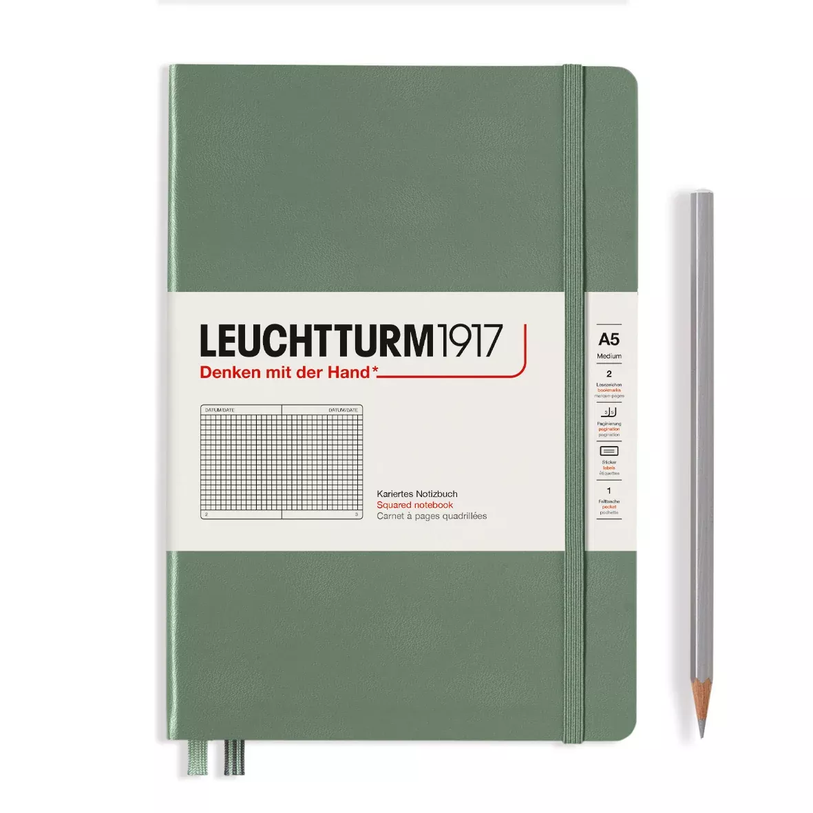 LEUCHTTURM1917 HC Notebook, Medium (A5), 251 p., Squared - Olive Green