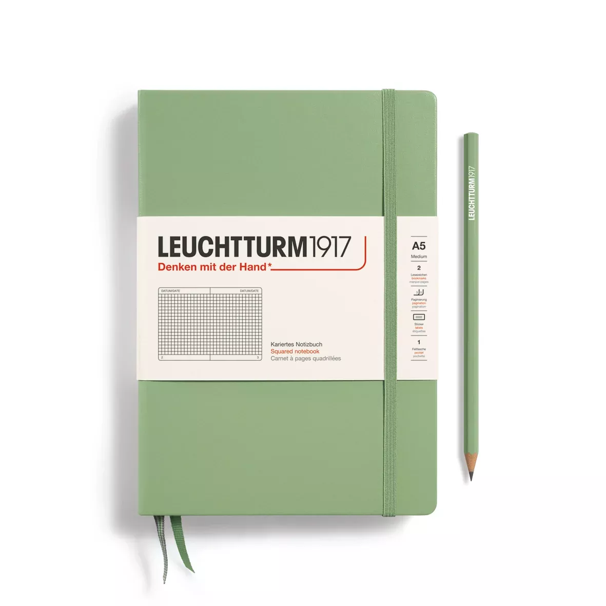 LEUCHTTURM1917 HC Notebook, Medium (A5), 251 p., Squared - Sage