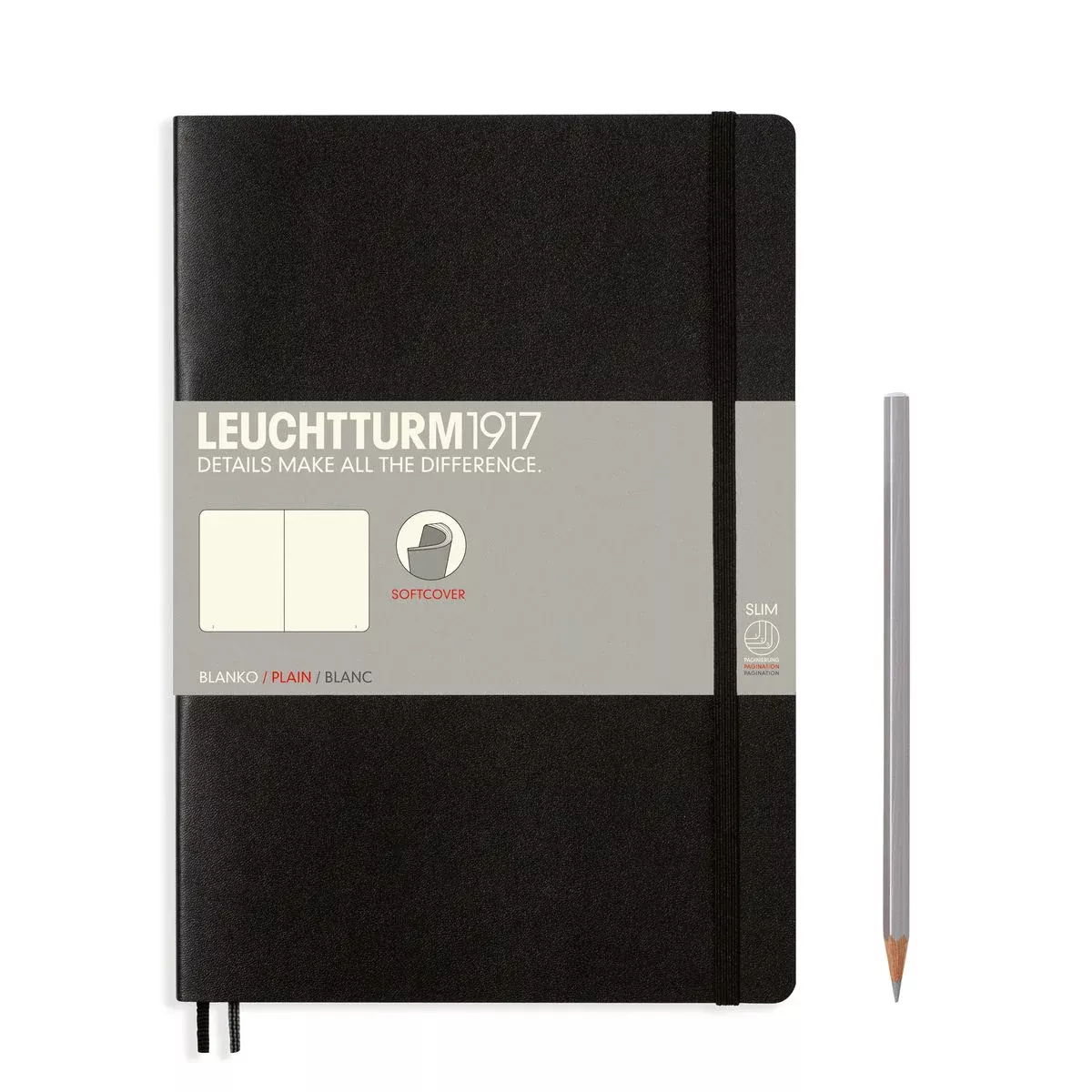 LEUCHTTURM1917 Notebook Composition (B5) Plain, Softcover, 121 Numbered Pages - Black