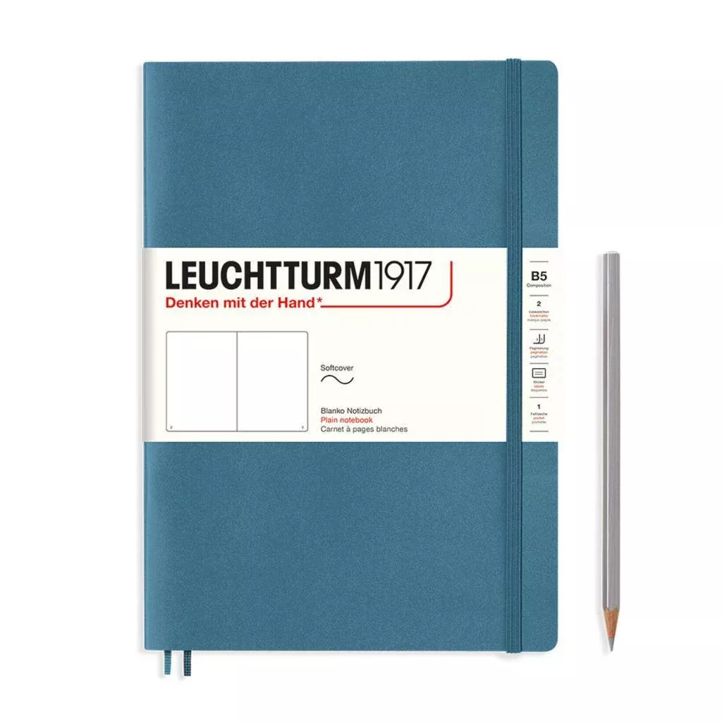 LEUCHTTURM1917 Notebook Composition (B5) Plain, Softcover, 123 Numbered pages - Stone Blue
