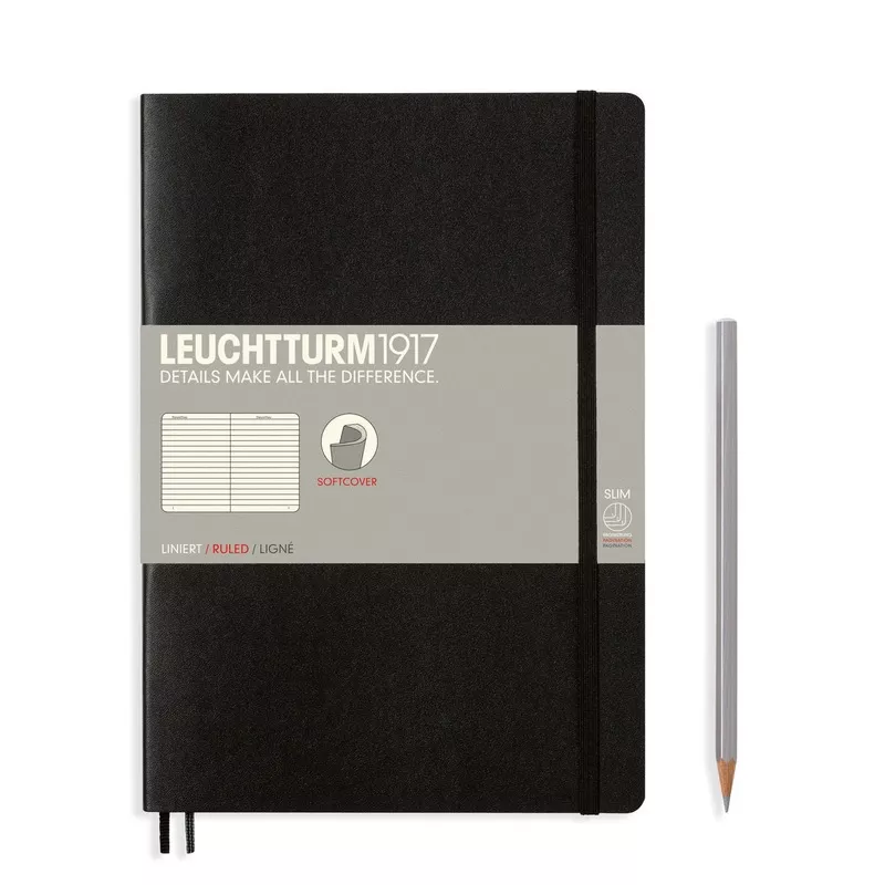 LEUCHTTURM1917 Notebook Composition (B5) Ruled, Softcover, 121 Numbered Pages - Black