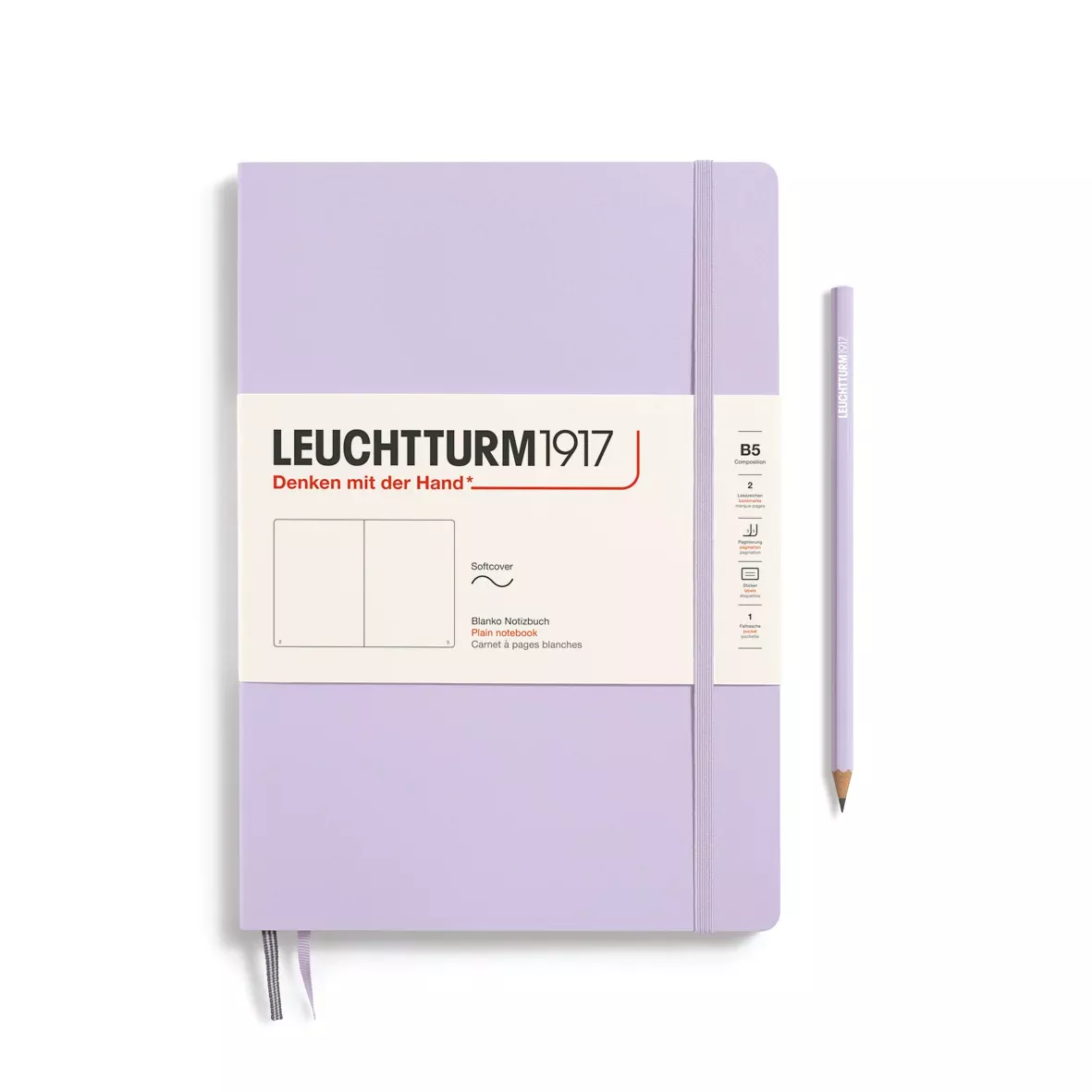 LEUCHTTURM1917 Notebook Composition (B5), Softcover, 123 numbered pages, Plain - Lilac Purple