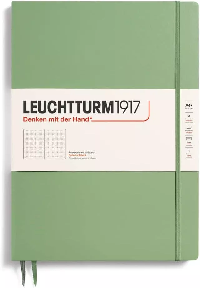 LEUCHTTURM1917 Notebook Hardcover Master Slim (A4+), 123 pages, Dotted - Sage Green