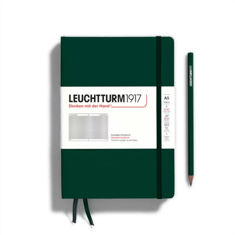 LEUCHTTURM1917 Notebook Hardcover Medium (A5), 251 pages, Squared - Forest Green