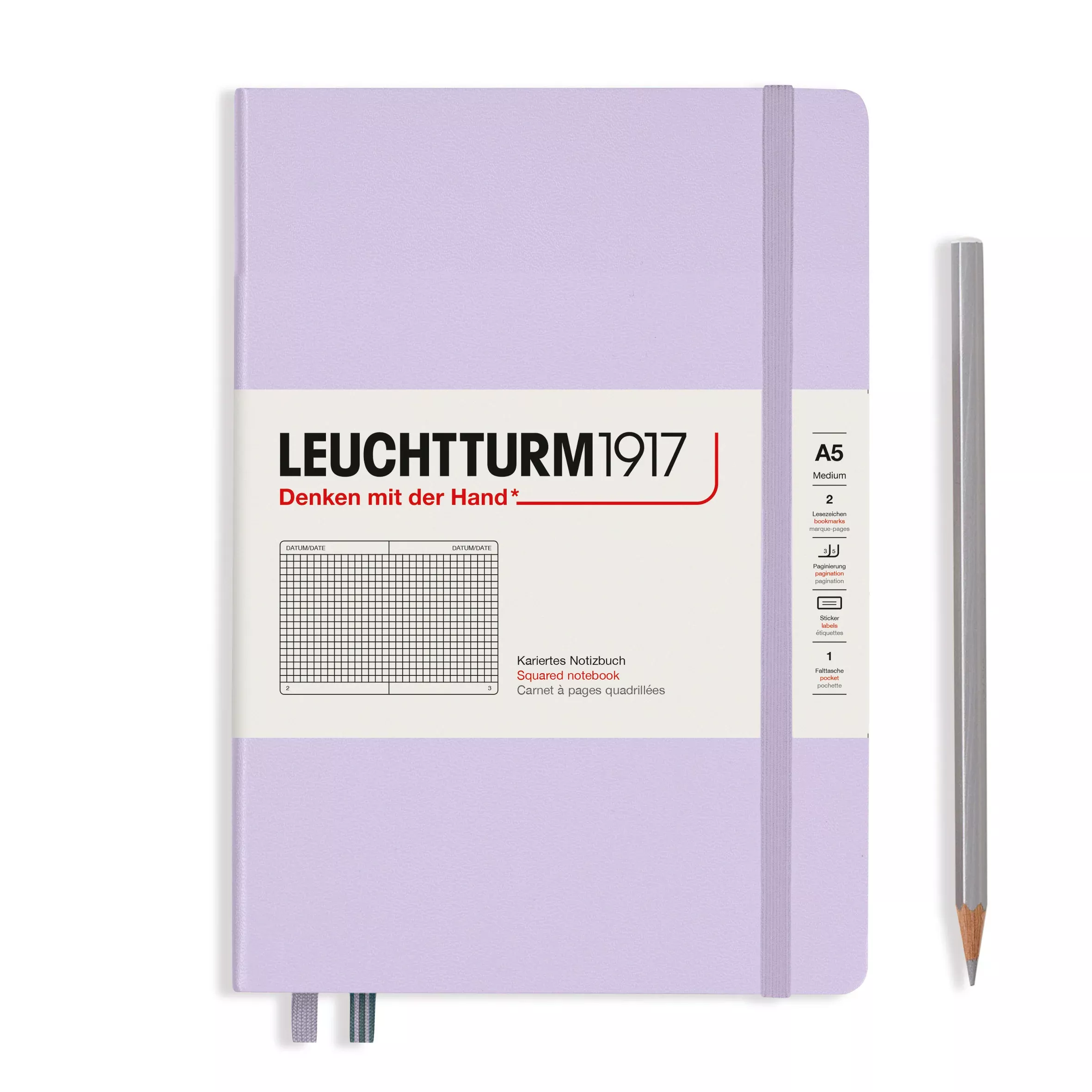 LEUCHTTURM1917 Notebook Hardcover Medium (A5), 251 pages, Squared - Lilac Purple