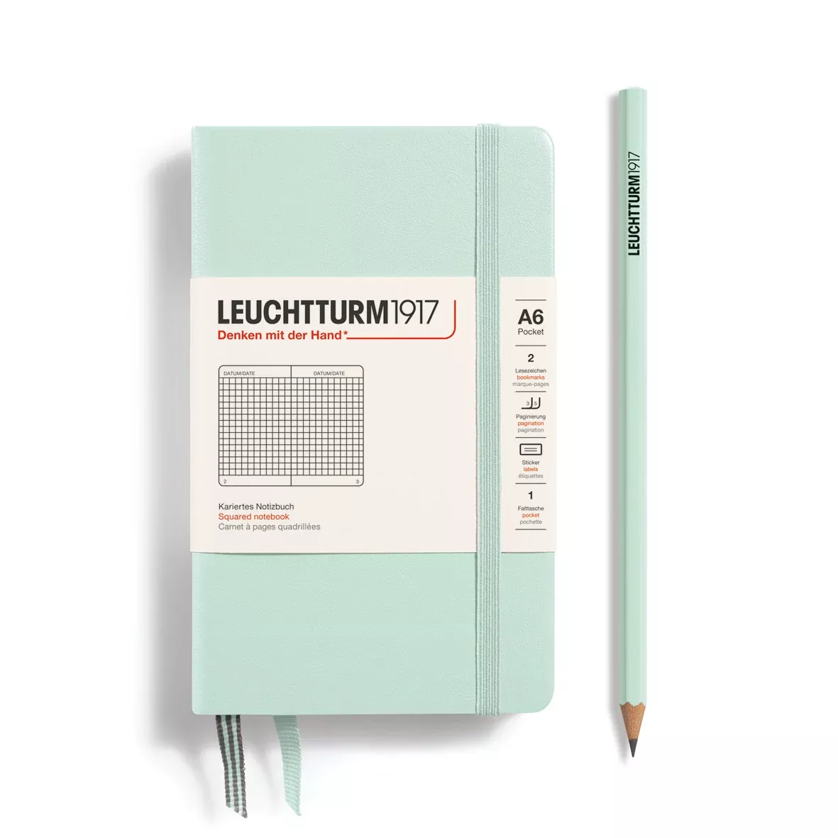 LEUCHTTURM1917 Notebook Hardcover Pocket (A6), Square, 187 pages - Mint Green