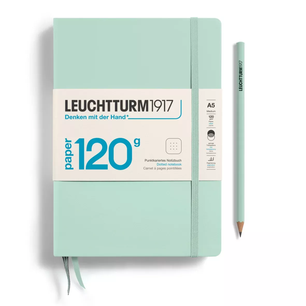 LEUCHTTURM1917 Notebook HC Medium (A5), 120g Edition, Dotted, 203 pages - Mint Green