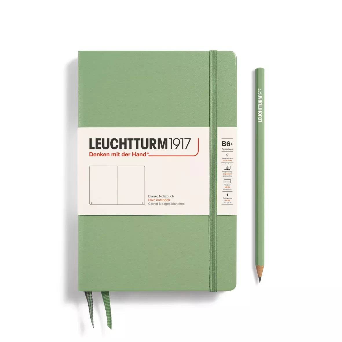 LEUCHTTURM1917 Notebook HC Paperback (B6+), Hardcover, 219p., Plain - Sage Green
