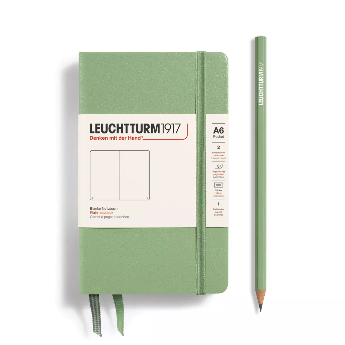 LEUCHTTURM1917 Notebook HC Pocket (A6), 187 pages, Plain - Sage Green
