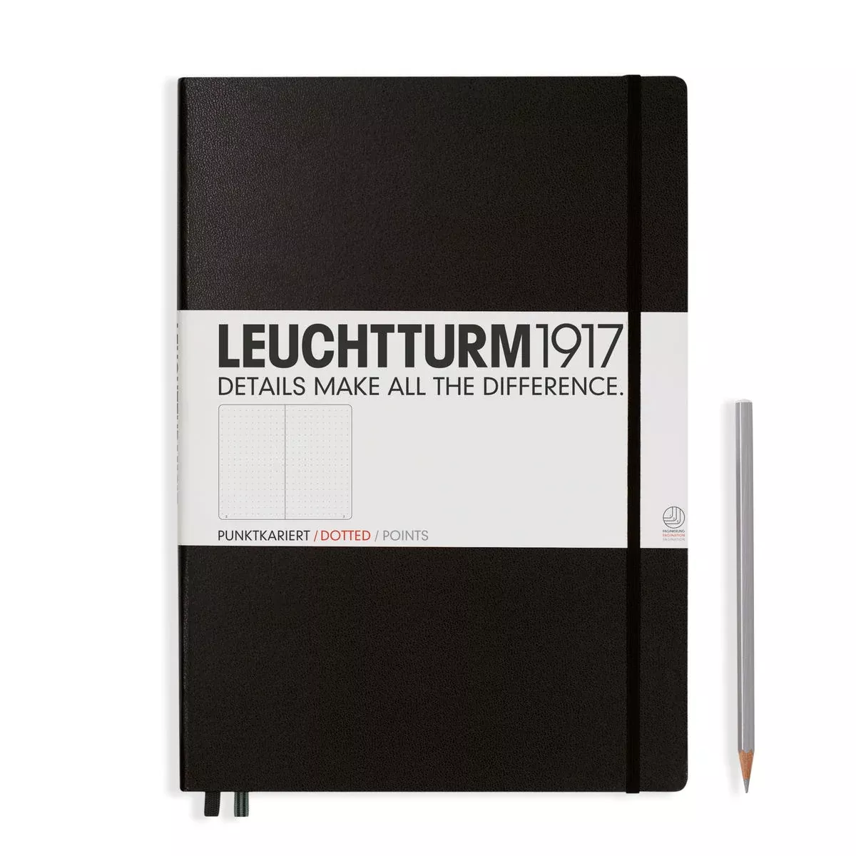 LEUCHTTURM1917 Notebook Master (A4+) Hardcover, 235 Numbered Pages, Dotted - Black