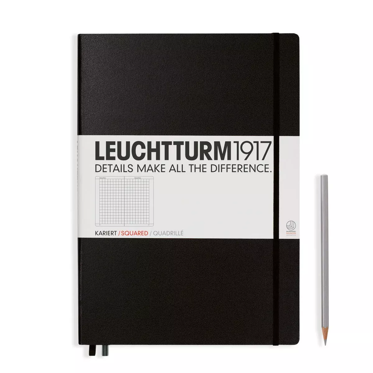 LEUCHTTURM1917 Notebook Master (A4+) Hardcover, 235 Numbered Pages, Squared - Black